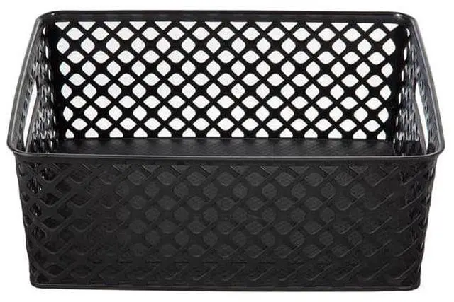 Alt view image 2 of 7 - Stackable Mainstays Medium Storage Bin, WovenLook OpenTop Basket with Carrying Handles, for Shelves, Dressers, Countertops and Floor Storage