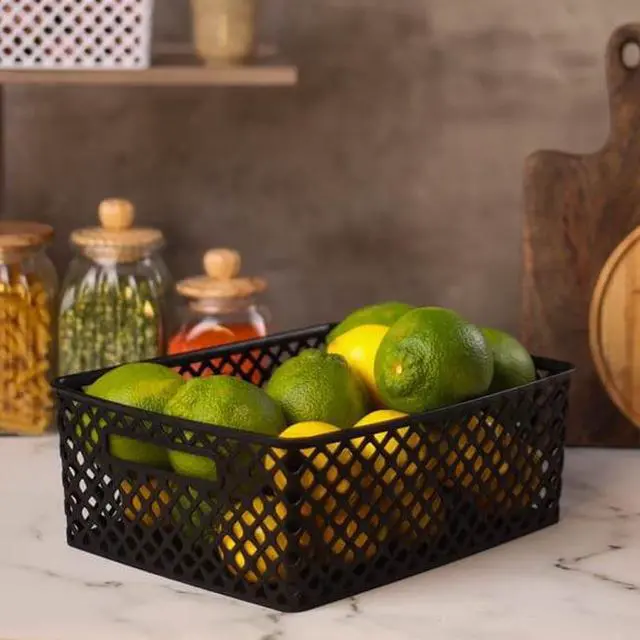 Alt view image 3 of 7 - Stackable Mainstays Medium Storage Bin, WovenLook OpenTop Basket with Carrying Handles, for Shelves, Dressers, Countertops and Floor Storage