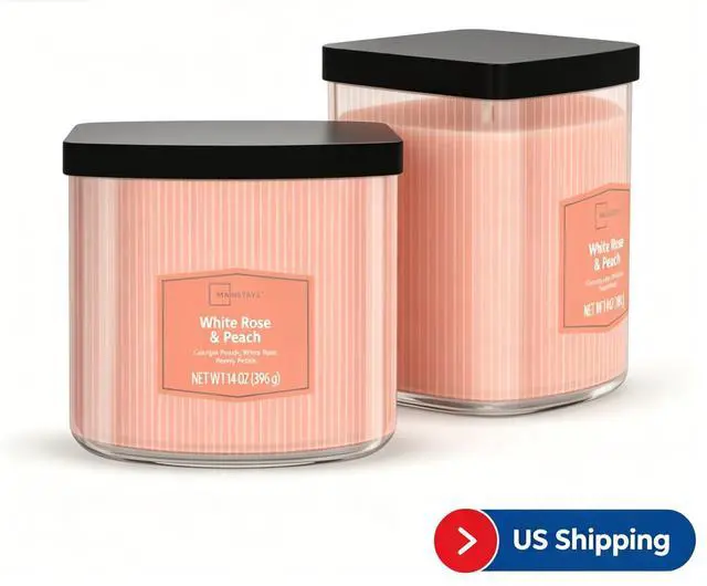 Main image of Mainstays White Rose and Peach 3-Wick Textured Wrap Candle, 14 oz