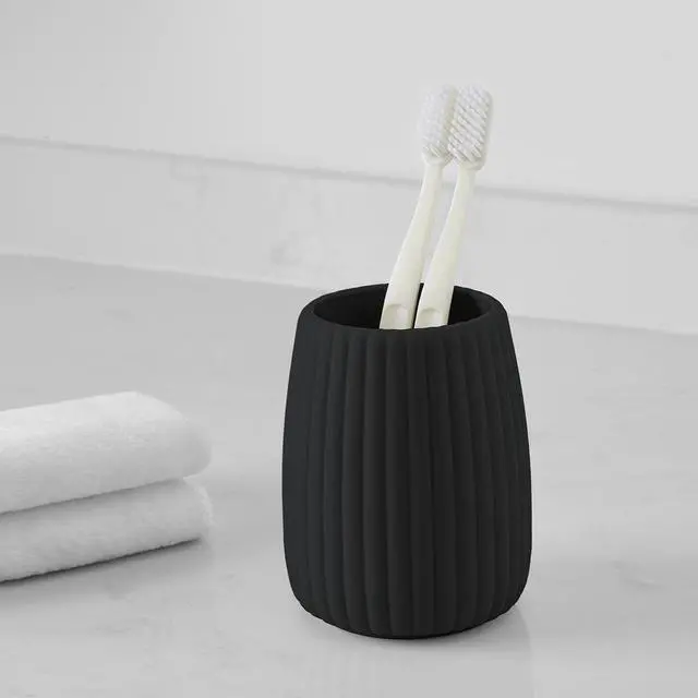 Alt view image 4 of 6 - Mainstays Rubberized Plastic Ribbed Toothbrush Holder, Black
