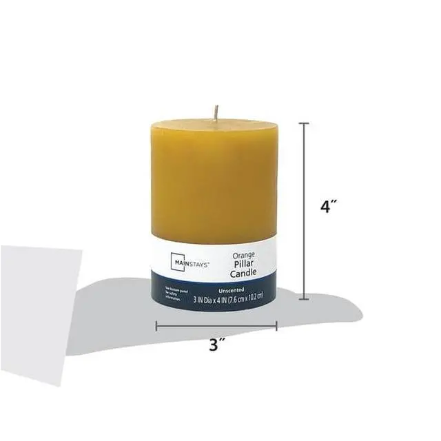 Alt view image 2 of 4 - Mainstays Single-Wick 3 in x 4 in Pillar Candle, Unscented, Orange