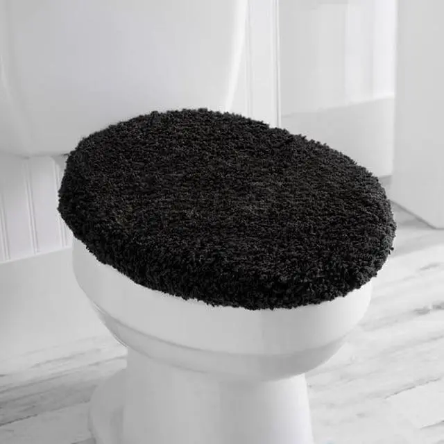 Alt view image 4 of 5 - Mainstays Basic Polyester Toilet Lid Cover in Black, 19 x 22 Inches