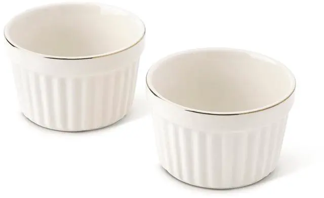 Main image of Thyme & Table 2-Piece 10 oz Stoneware Ramekin Set, White Ribbed
