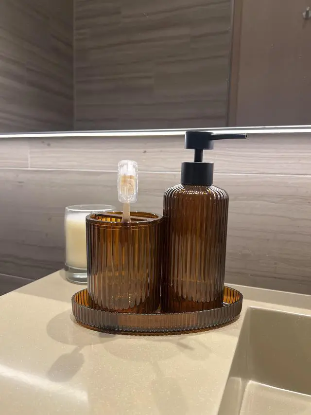 Alt view image 6 of 6 - Mainstays Toothbrush Holder, Brown Plastic, Use for All Ages in Bathrooms