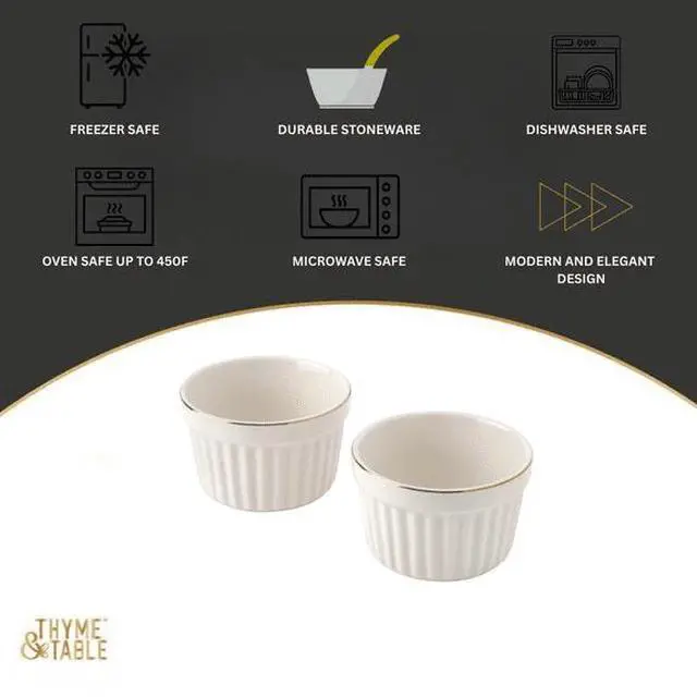 Alt view image 2 of 5 - Thyme & Table 2-Piece 10 oz Stoneware Ramekin Set, White Ribbed