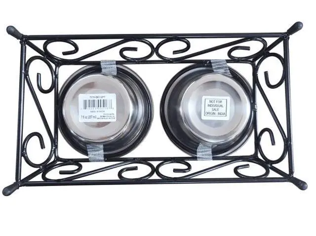Alt view image 3 of 6 - Gofetch Stainless Steel Pet Food Bowl with Double Diner in Black and Silver