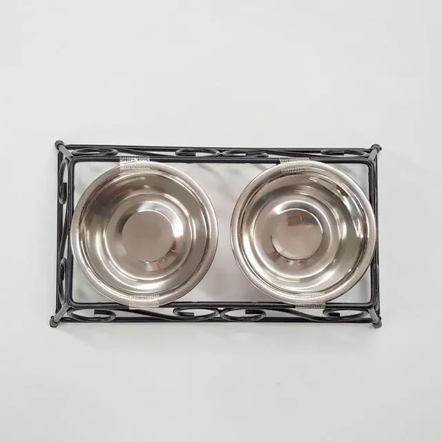 Alt view image 6 of 6 - Gofetch Stainless Steel Pet Food Bowl with Double Diner in Black and Silver