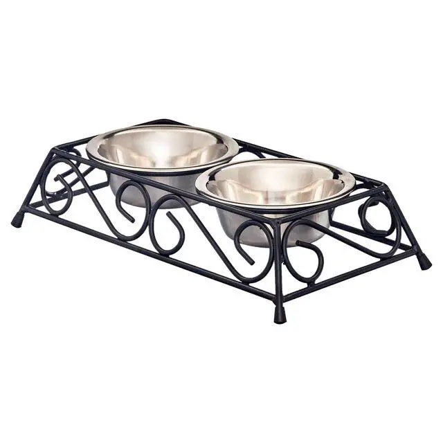 Alt view image 2 of 6 - Gofetch Stainless Steel Pet Food Bowl with Double Diner in Black and Silver