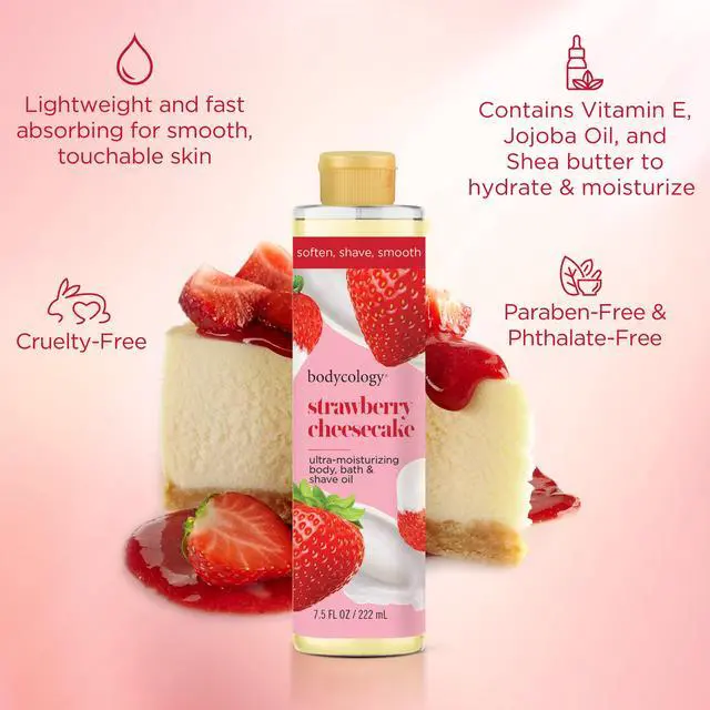 Alt view image 4 of 5 - Bodycology Strawberry Cheesecake Ultra-Moisturizing Body, Bath & Shave Oil, 7.5 fl oz