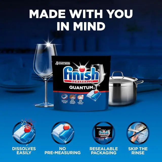Alt view image 3 of 4 - Finish Quantum Unscented Dishwasher Tablets, 2X GreaseFighting Power, SpotFree Shine, No PreRinse Needed, ResidueFree Dishwashing Tabs
