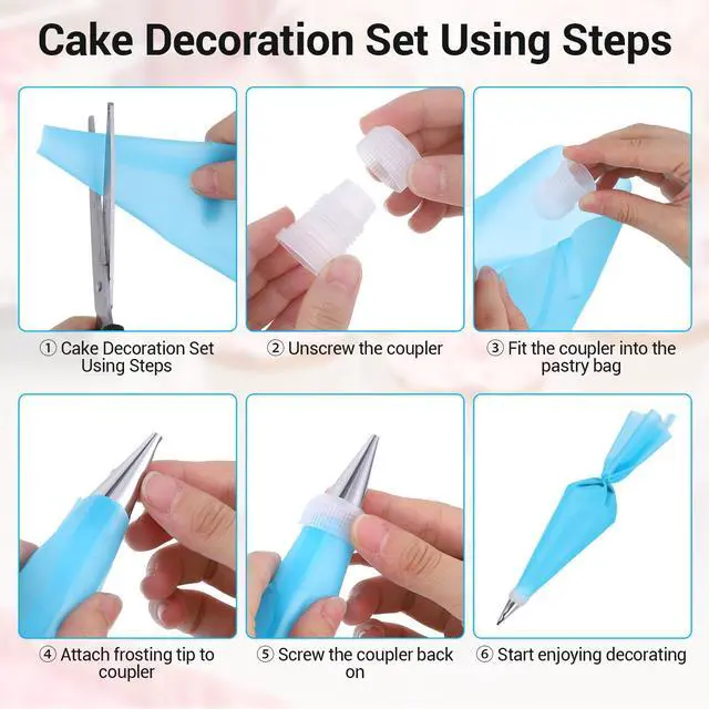 Alt view image 5 of 7 - 9 Pcs Reusable Piping Bags and Tips Set, Stainless Steel Ruffle Large Piping Tips, Pastry Bag, Cake Decorating Tools for Cupcakes and Cookies