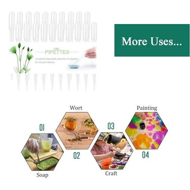 Alt view image 2 of 6 - Moveland 3mL Disposable Plastic Pipettes for Makeup Tool, Class, Crafting
