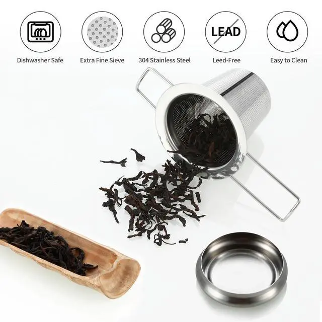 Alt view image 2 of 7 - Stainless Steel Fine Mesh Tea Infuser Strainer for Loose Leaf Tea