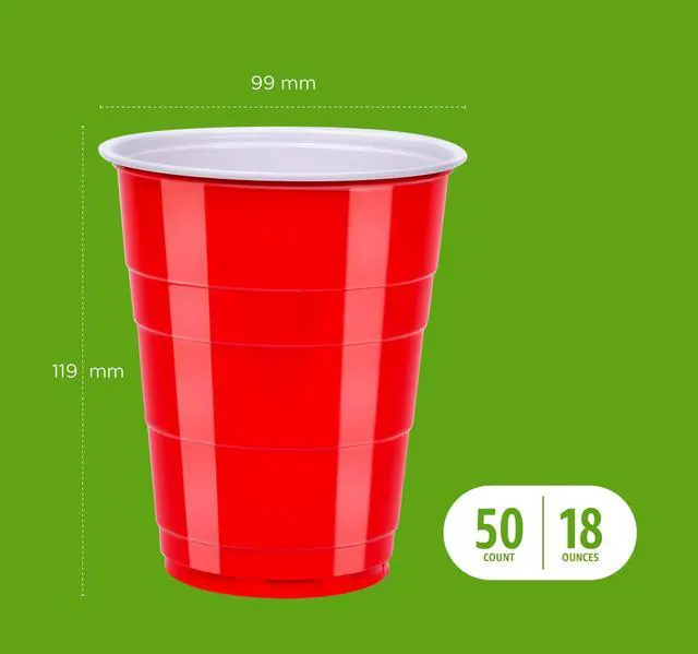 Alt view image 4 of 6 - Amazon Basics Disposable Plastic Party Cups 18oz 50 Count Red BPA-Free