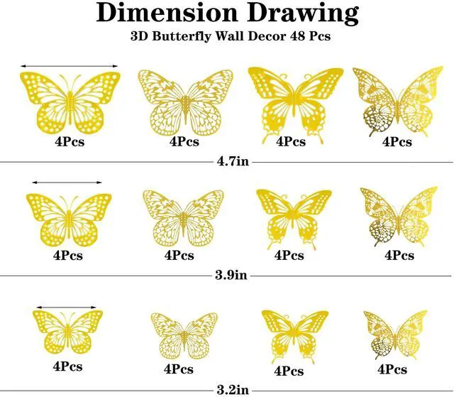 Alt view image 5 of 6 - Meikeer 48Pcs 3D Butterfly Wall Decor Gold Removable Stickers