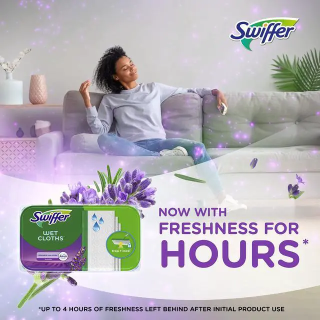 Alt view image 3 of 7 - Swiffer Sweep + Mop Wet Pads Refill, Lavender, 24ct, All-Purpose Multi-Surface Floor Cleaning Cloths