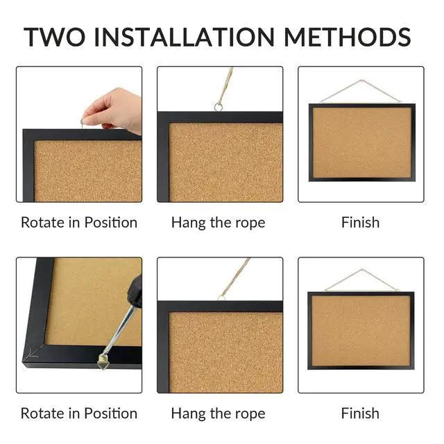 Alt view image 2 of 7 - Black Cork Board Bulletin Board, 14.6"x11", Oak Wood Finish Frame, Wall Mounted, for Office Home and School (Pins, Eye Bolts, Gaskets, Screws)