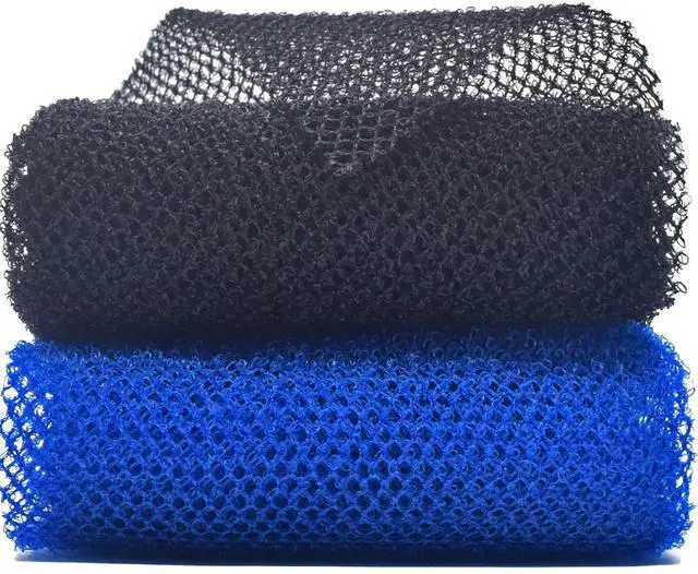 Main image of 2 Piece African Exfoliating Net Sponge for Body, Wash Net, Shower Net, Body Scrubber (Black, Blue)