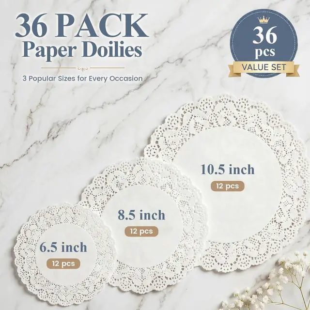 Alt view image 4 of 6 - HAKSEN Paper Doilies 36PCS Lace Paper Placemats Assorted Sizes for Cakes