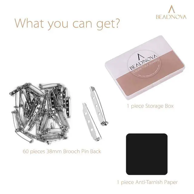 Alt view image 5 of 6 - BEADNOVA 60pcs 1.5 Inch Brooch Pin Backs, Silver Color, for DIY Jewelry Making, Badges, Name Tags, and Crafts