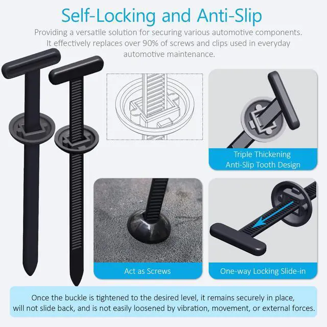 Alt view image 3 of 6 - Nylon Universal Heavy Duty Self Locking Cable Tie Buckle, Car Zipper Clip, Super Durable Button Zipper Retainer for Car, Office, Workshop, Shelves (30Pcs)