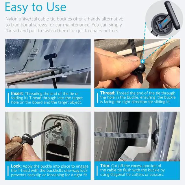 Alt view image 6 of 6 - Nylon Universal Heavy Duty Self Locking Cable Tie Buckle, Car Zipper Clip, Super Durable Button Zipper Retainer for Car, Office, Workshop, Shelves (30Pcs)