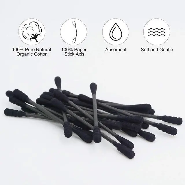 Alt view image 5 of 7 - Spiral Cotton Swabs 200 Count, Organic Cotton, Paper Stick, Black, Round & Spiral, Soft, Cruelty-Free, Lint-Free