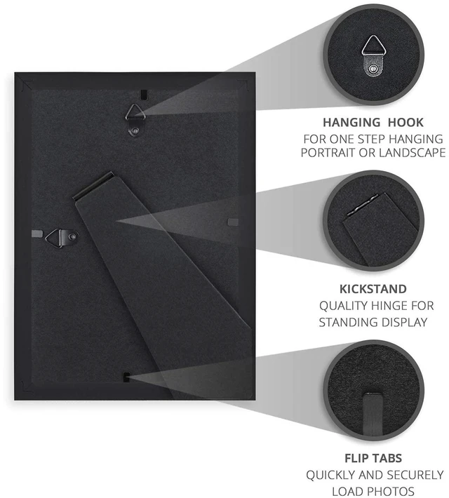 Alt view image 5 of 6 - Langdon House Prosperity Collection 5x7 Picture Frames, Black, 6 Pack, Contemporary Frame Set, Wall Mount or Table Top