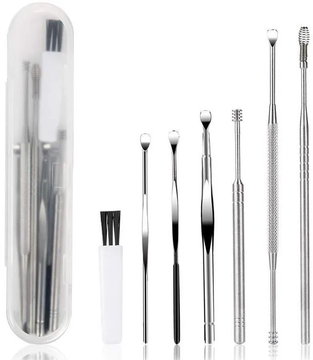 Main image of BetyBedy 7 Pcs Ear Pick Earwax Removal Kit, Ear Cleansing Tool Set with Cleaning Brush and Storage Box, Silver