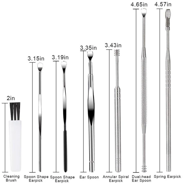 Alt view image 3 of 7 - BetyBedy 7 Pcs Ear Pick Earwax Removal Kit, Ear Cleansing Tool Set with Cleaning Brush and Storage Box, Silver