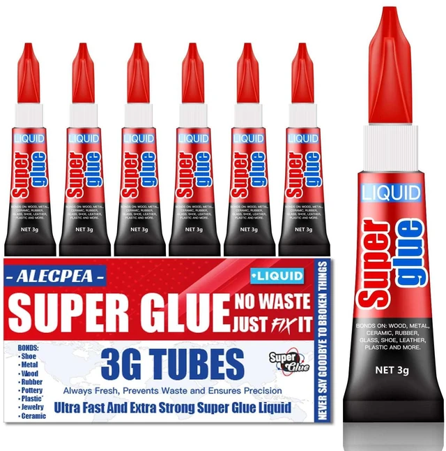 Main image of ALECPEA Super Glue 6x3g, Liquid Instant Glue for Metal and Ceramic