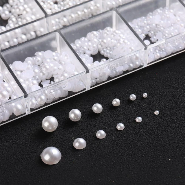 Alt view image 5 of 6 - SUTOKAKA White Round and Half Round Nail Pearls 3D Nail Charms