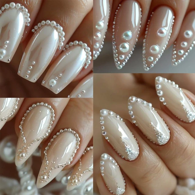 Alt view image 3 of 6 - SUTOKAKA White Round and Half Round Nail Pearls 3D Nail Charms