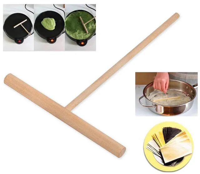 Alt view image 2 of 6 - DS. Distinctive Style 2-Piece 6.1x4.7Inch Natural Wooden T-Shaped Crepe Spreader for Crepes and Pancakes