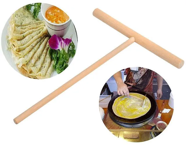 Alt view image 5 of 6 - DS. Distinctive Style 2-Piece 6.1x4.7Inch Natural Wooden T-Shaped Crepe Spreader for Crepes and Pancakes