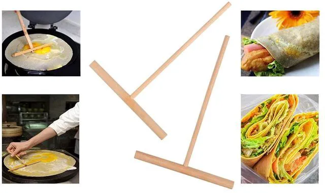 Alt view image 6 of 6 - DS. Distinctive Style 2-Piece 6.1x4.7Inch Natural Wooden T-Shaped Crepe Spreader for Crepes and Pancakes