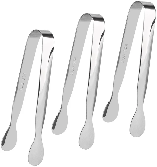 Main image of 3 Pack 4.3 Inch Stainless Steel Mini Serving Tongs for Coffee Bar, Tea Party and Desserts Party