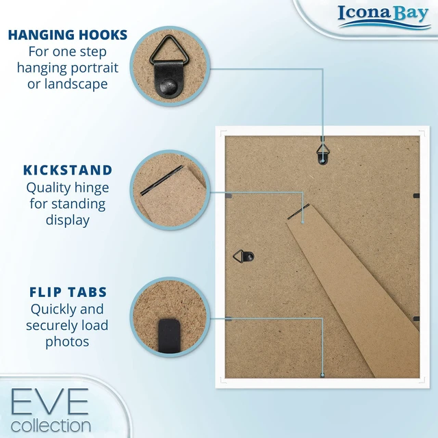Alt view image 2 of 6 - Icona Bay 8x10 White Picture Frame with Removable Mat to 5x7, Modern Double-Beveled Frame, Tabletop or Wall Mount, Eve Collection