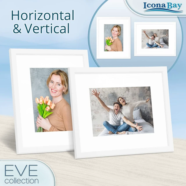 Alt view image 6 of 6 - Icona Bay 8x10 White Picture Frame with Removable Mat to 5x7, Modern Double-Beveled Frame, Tabletop or Wall Mount, Eve Collection