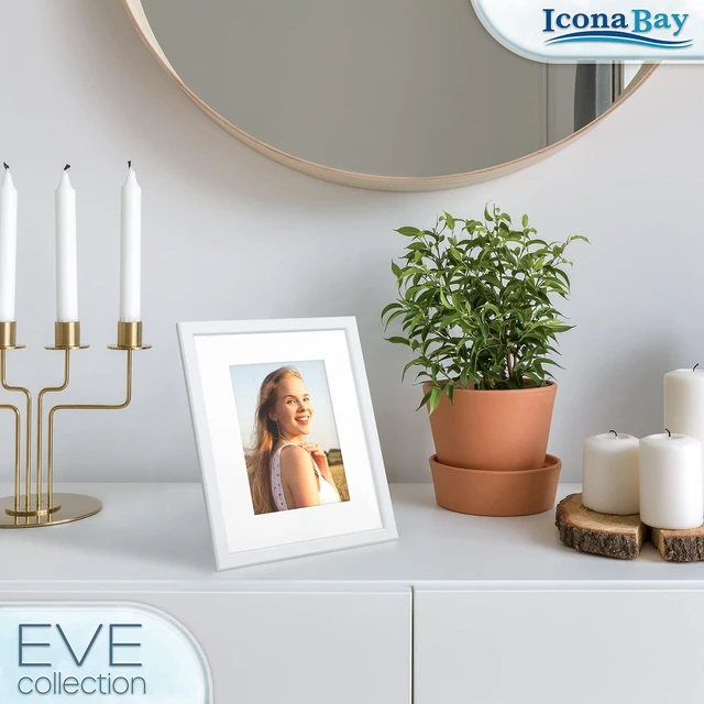 Alt view image 5 of 6 - Icona Bay 8x10 White Picture Frame with Removable Mat to 5x7, Modern Double-Beveled Frame, Tabletop or Wall Mount, Eve Collection