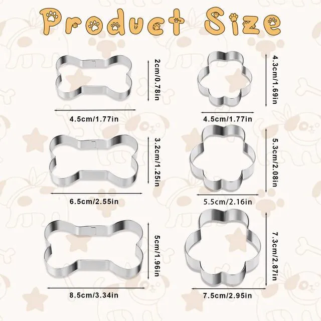 Alt view image 5 of 7 - Dog Bone & Paw Print Cookie Cutter Set, 6 PCS, 3 Sizes, Stainless Steel, for Theme Party Homemade Treats and Baking