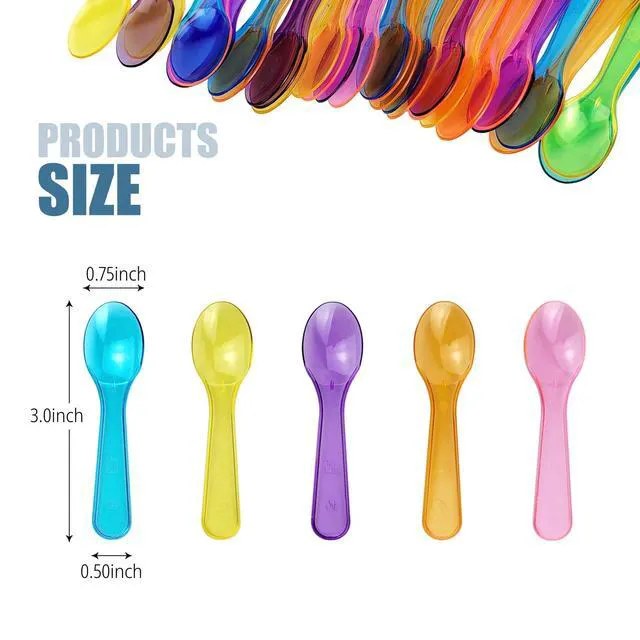 Alt view image 7 of 7 - 100Pcs Multicolor Disposable Plastic Mini Tasting Spoons for Ice Cream Cake Dessert Party Activity