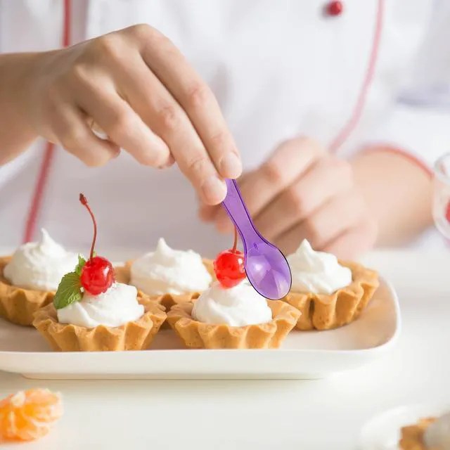Alt view image 6 of 7 - 100Pcs Multicolor Disposable Plastic Mini Tasting Spoons for Ice Cream Cake Dessert Party Activity