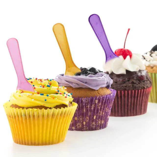Alt view image 2 of 7 - 100Pcs Multicolor Disposable Plastic Mini Tasting Spoons for Ice Cream Cake Dessert Party Activity