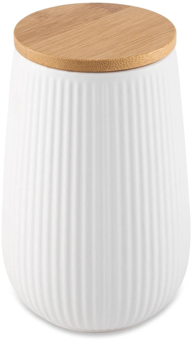 Main image of Thyme&Table 1.2L White Ceramic Ribbed Canister with Bamboo Lid