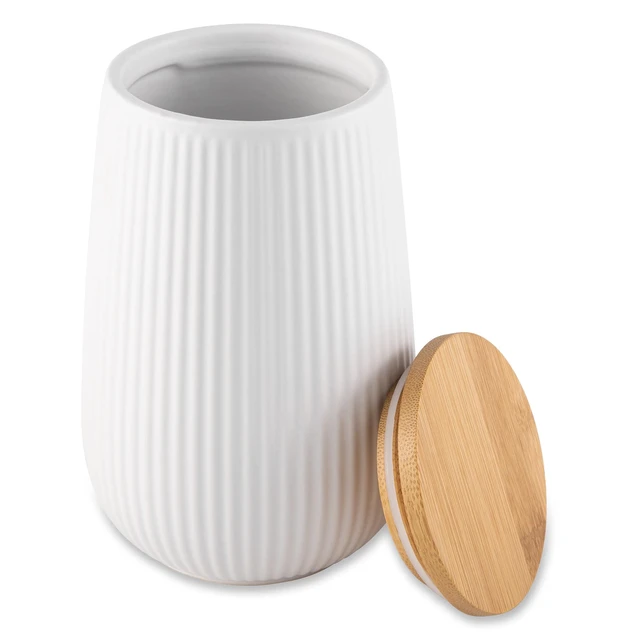 Alt view image 4 of 7 - Thyme&Table 1.2L White Ceramic Ribbed Canister with Bamboo Lid