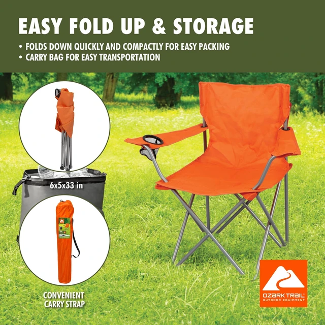 Alt view image 2 of 6 - Ozark Trail Quad Folding Camp Chair with Cup Holder, Bright Orange