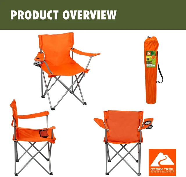 Alt view image 4 of 6 - Ozark Trail Quad Folding Camp Chair with Cup Holder, Bright Orange