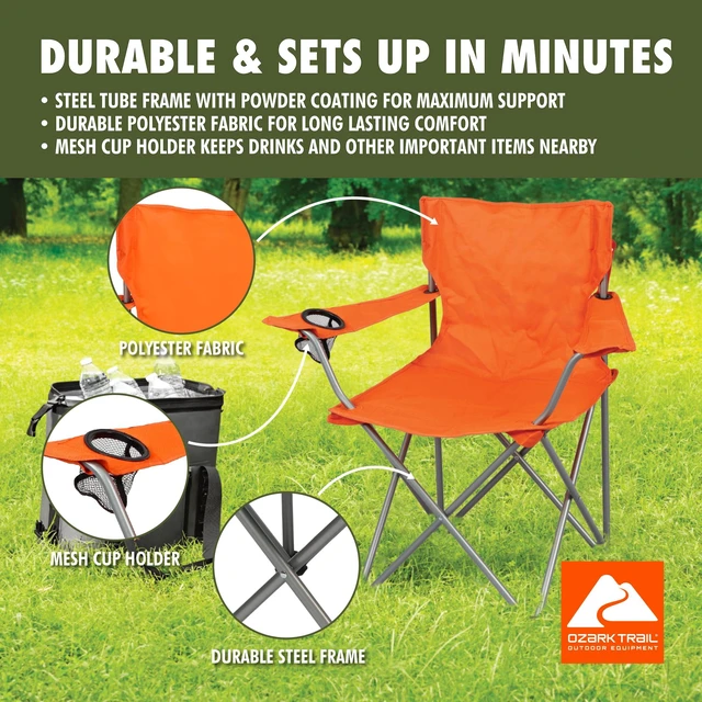 Alt view image 6 of 6 - Ozark Trail Quad Folding Camp Chair with Cup Holder, Bright Orange