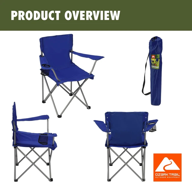 Alt view image 2 of 6 - Ozark Trail Quad Folding Camp Chair with Cup Holder, Royal Blue